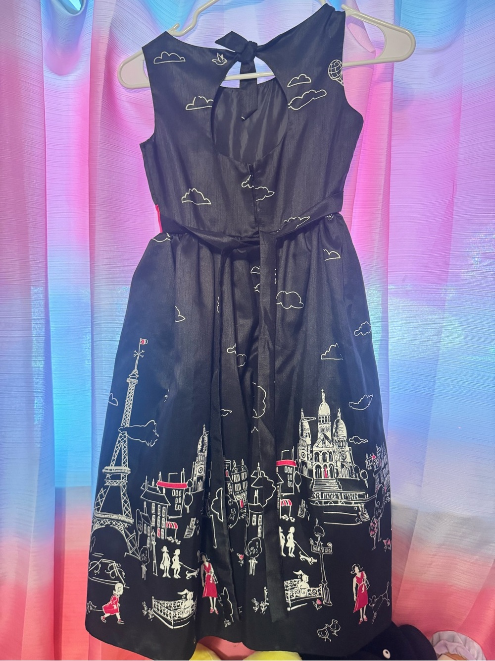 Rare Editions Black Paris Skyline Dress with Pink Sash - Picture 6 of 8